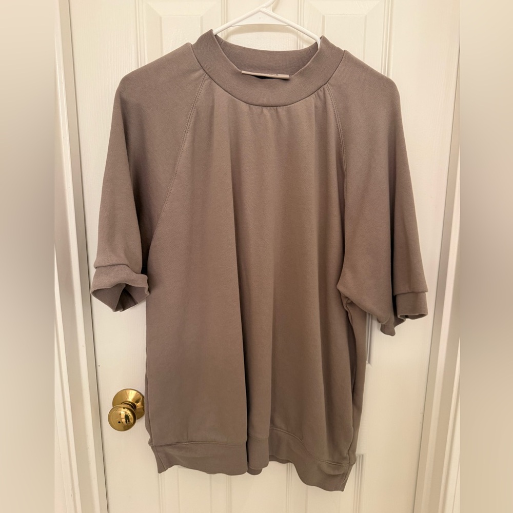 ESSENTIALS Oversized Taupe Short Sleeve Top
